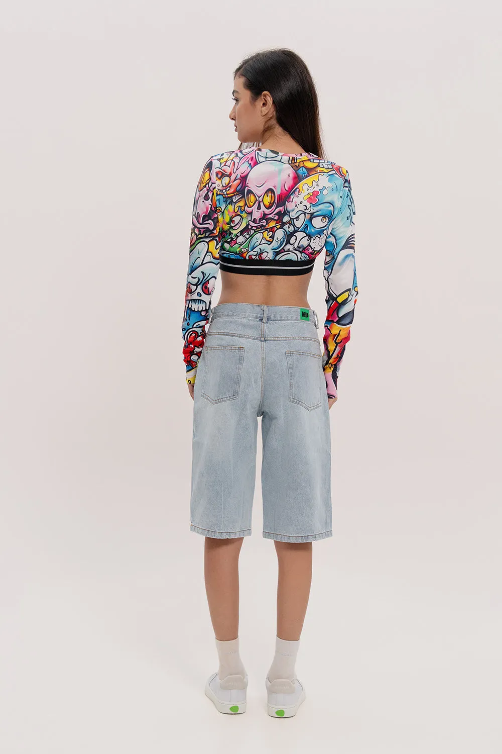 Doodle Print Crop Top (Long Sleeve)