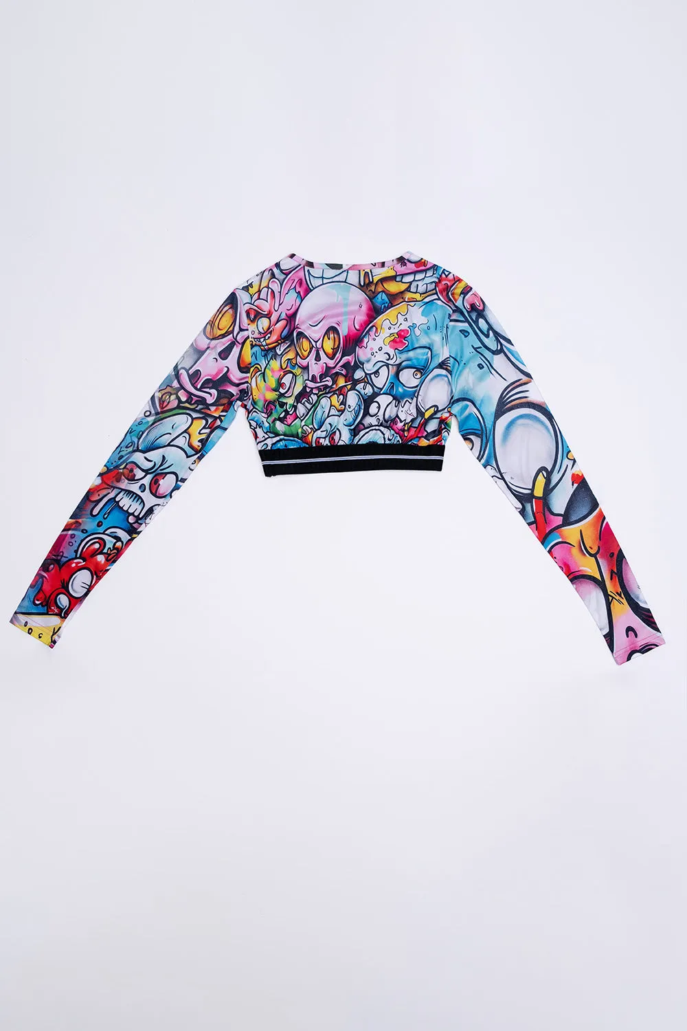 Doodle Print Crop Top (Long Sleeve)