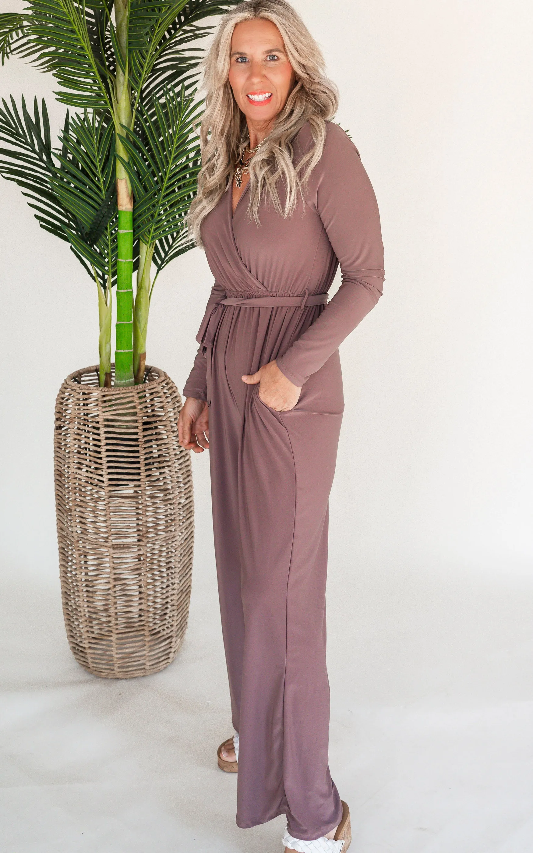 Dusty Mauve Long Sleeve Jumpsuit - Final Sale**