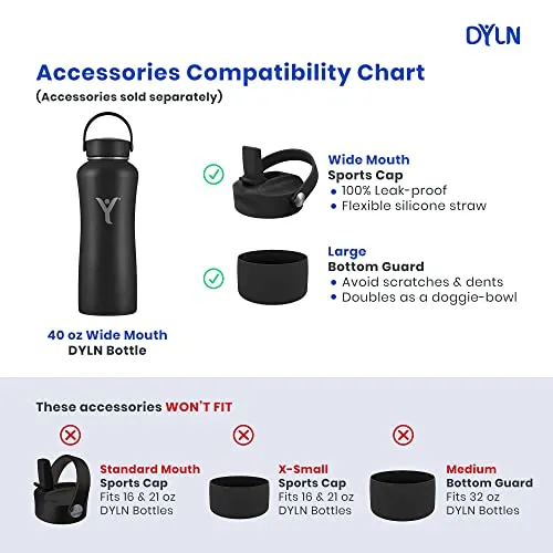 DYLN 40 oz Alkaline Water Bottle - Premium 9  pH Water Vacuum Insulated Stainless Steel