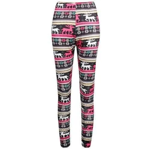 Elastic Waist Elk Print Workout Leggings - S