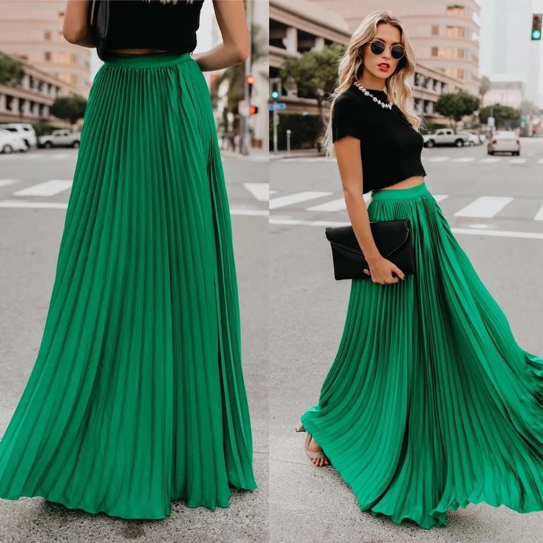 Elegant  High Waist Pleated Elastic Long Skirts