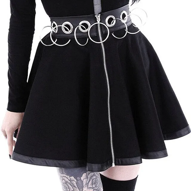 Elegante Steampunk Skirts Women New Design Party Gothic Punk Mini Skirt Black Sexy Zipper Hollow Out Short Skirt Saias Femininas