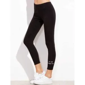 Embroidered Fine Cotton Ladies Leggings - Black M