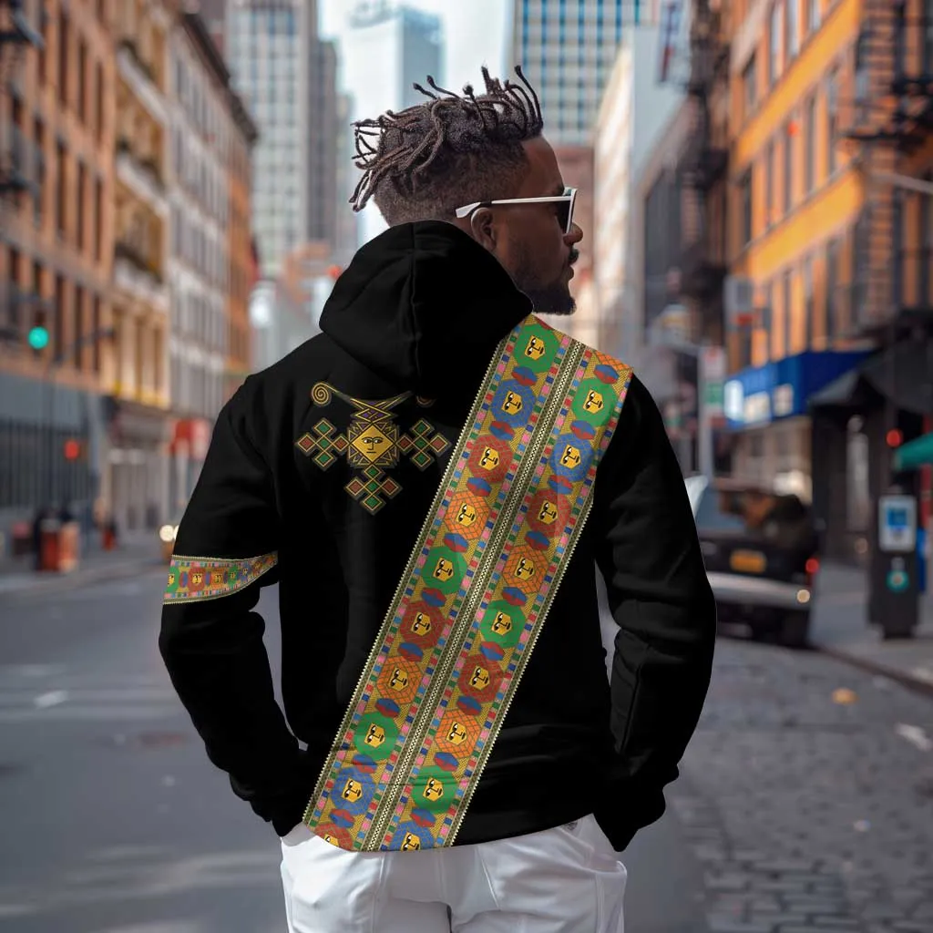 Ethiopia Saba Kemis Sash Style Zip Hoodie Black Color LT15