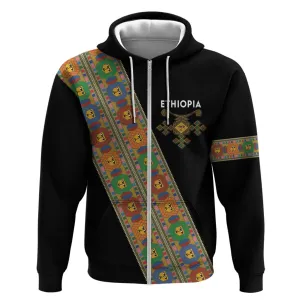 Ethiopia Saba Kemis Sash Style Zip Hoodie Black Color LT15