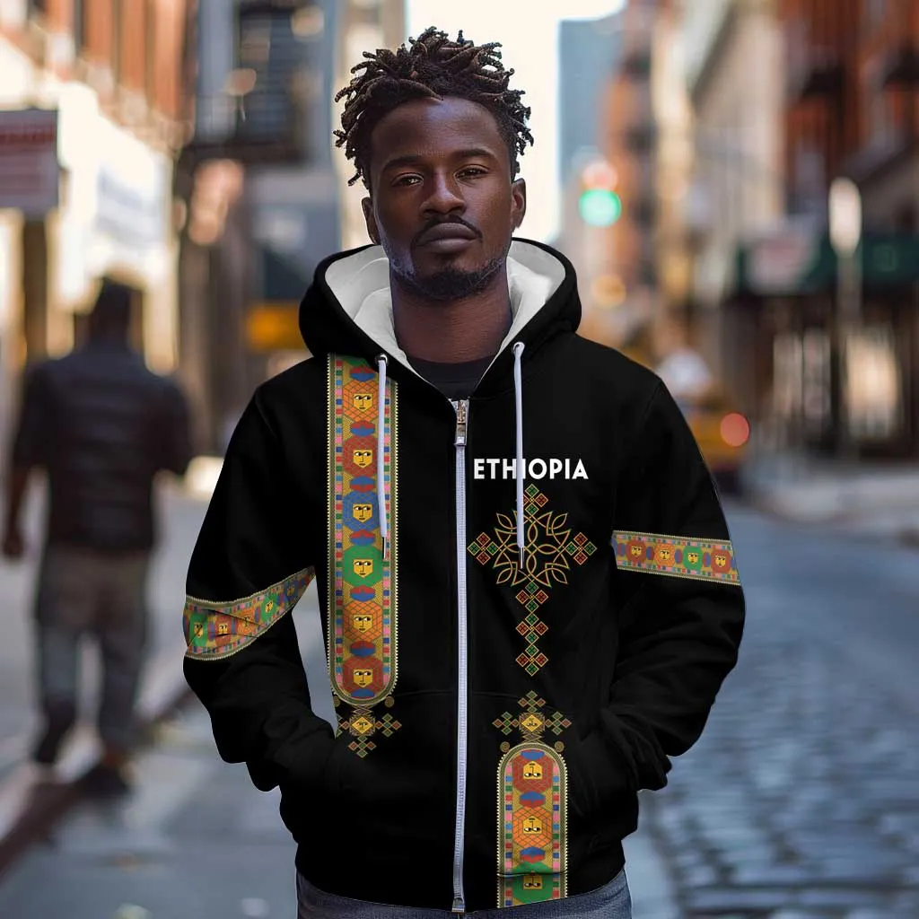 Ethiopia Saba Kemis Zip Hoodie Lion Of Judah Black Color LT15