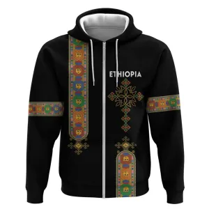 Ethiopia Saba Kemis Zip Hoodie Lion Of Judah Black Color LT15