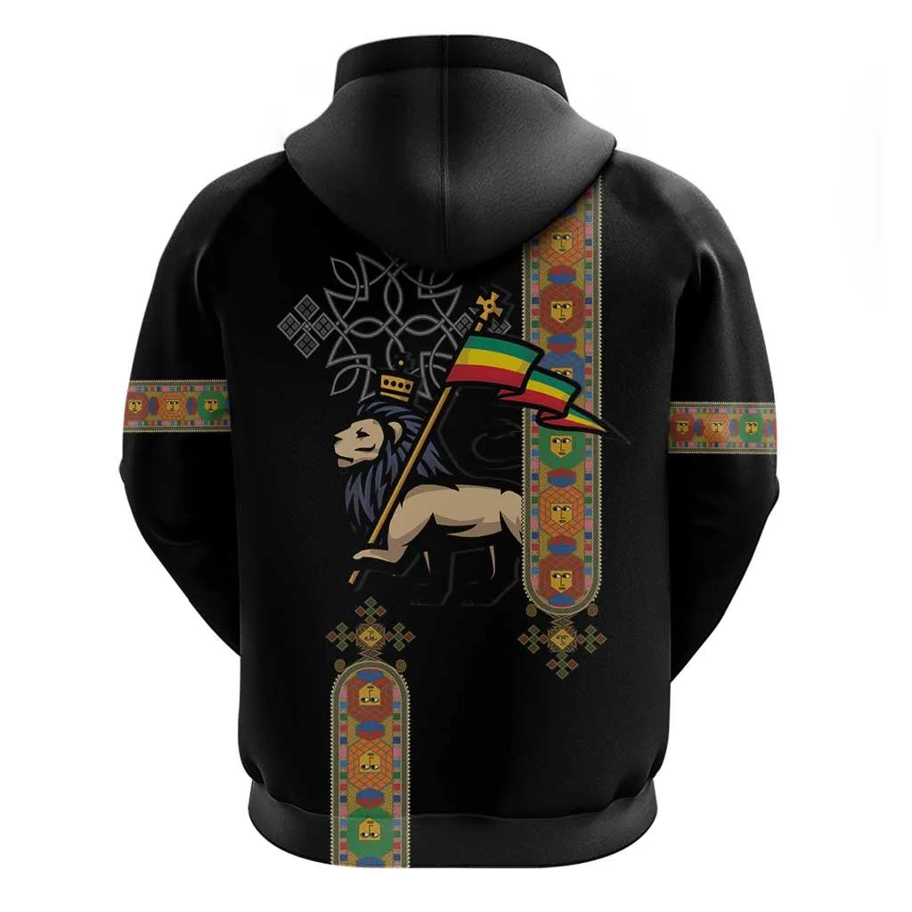 Ethiopia Saba Kemis Zip Hoodie Lion Of Judah Black Color LT15