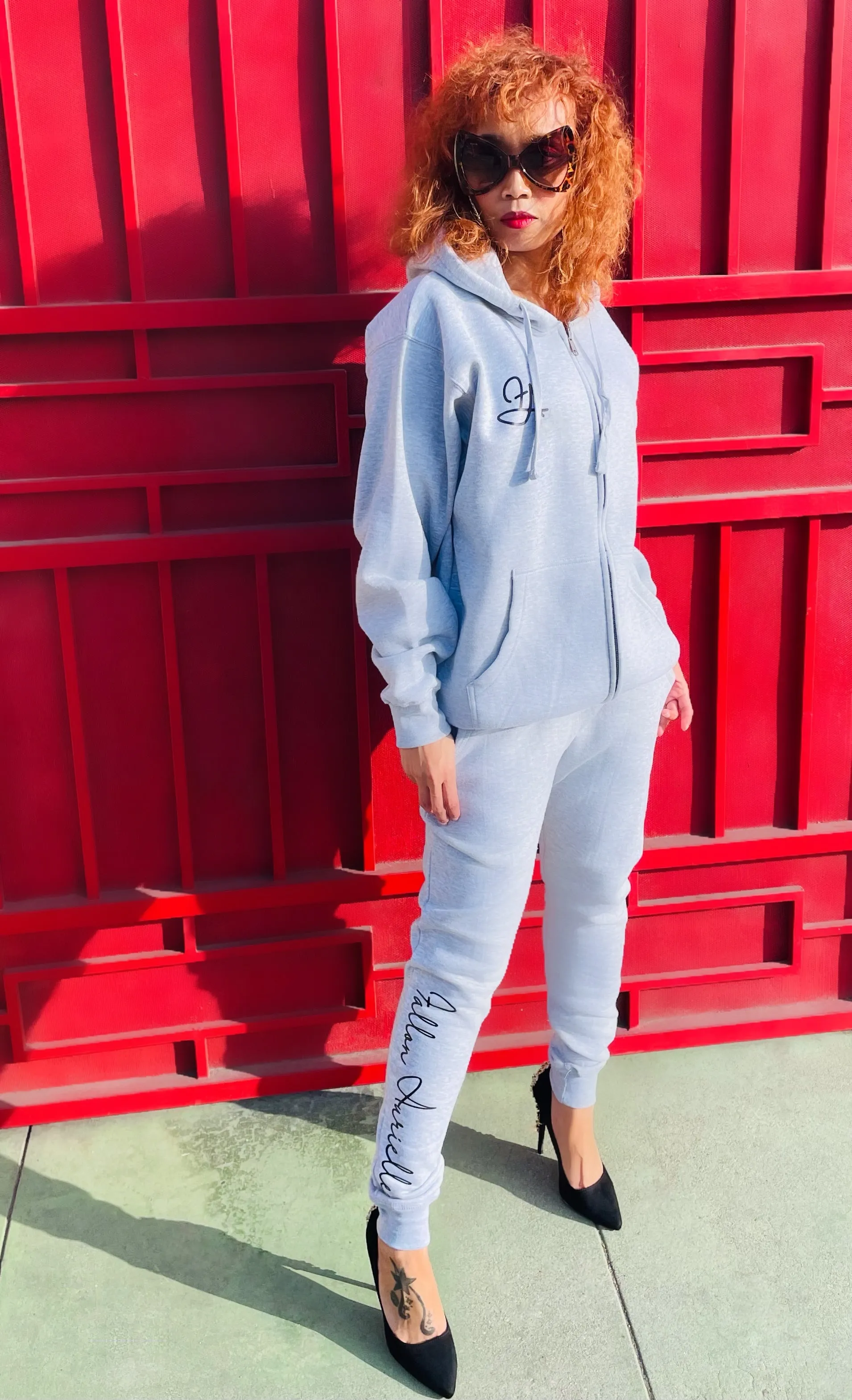 Fallon Aurielle Unisex Signature Zip Hoodie (Gray & Black)
