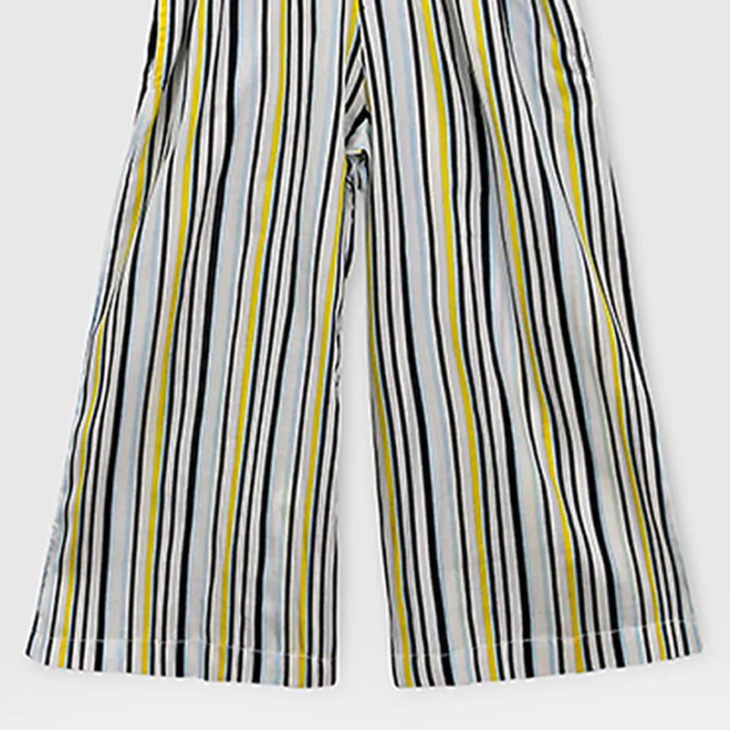 Fashion All Over Stripes Printed Soft Cotton Frill Jumpsuit