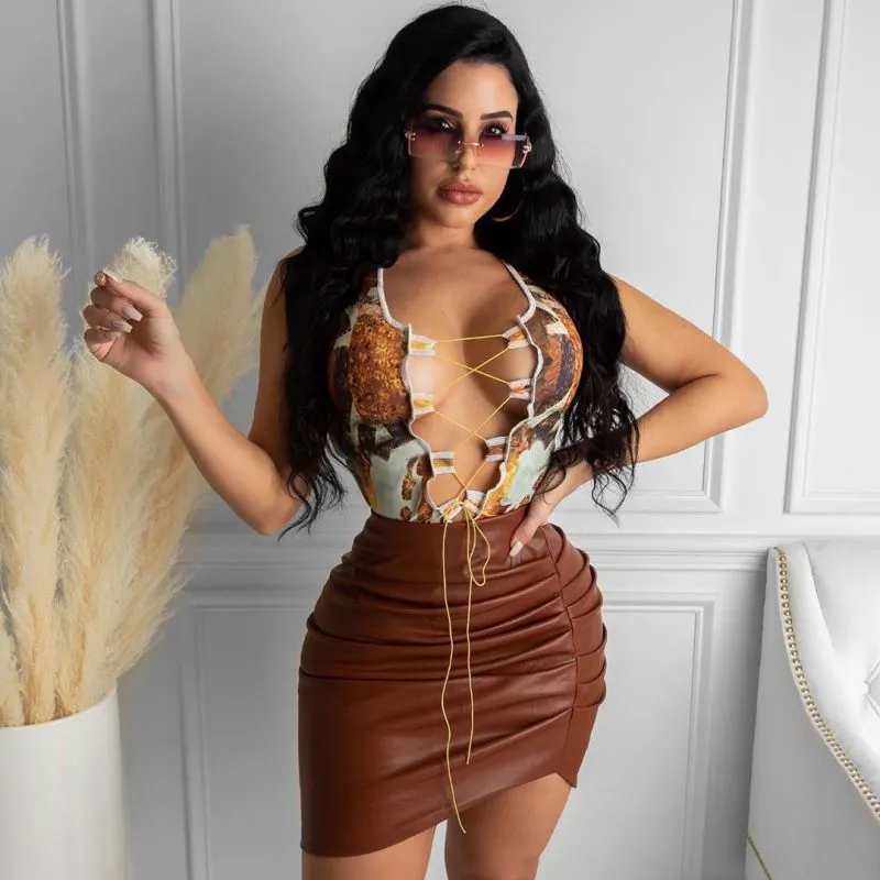 Faux Leather Ruched Pleated High Waist Mini Skirt