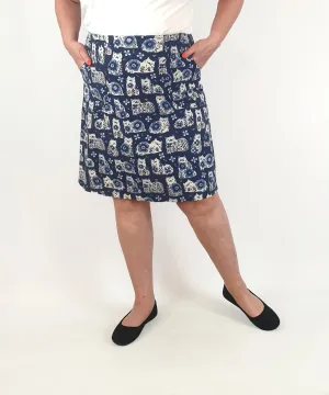 Finki blue cat print skirt size 18 (made in Australia)