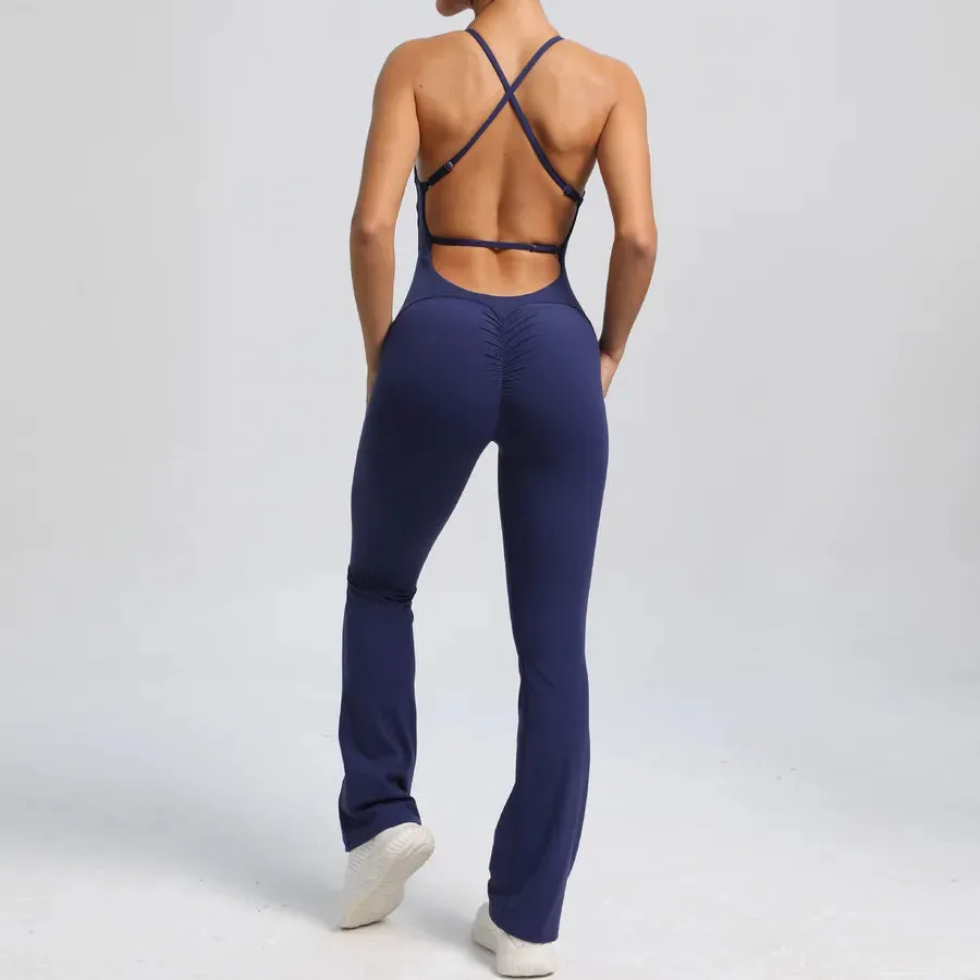 Fitness Yoga Running Simple Style Solid Color Full Length Jumpsuits