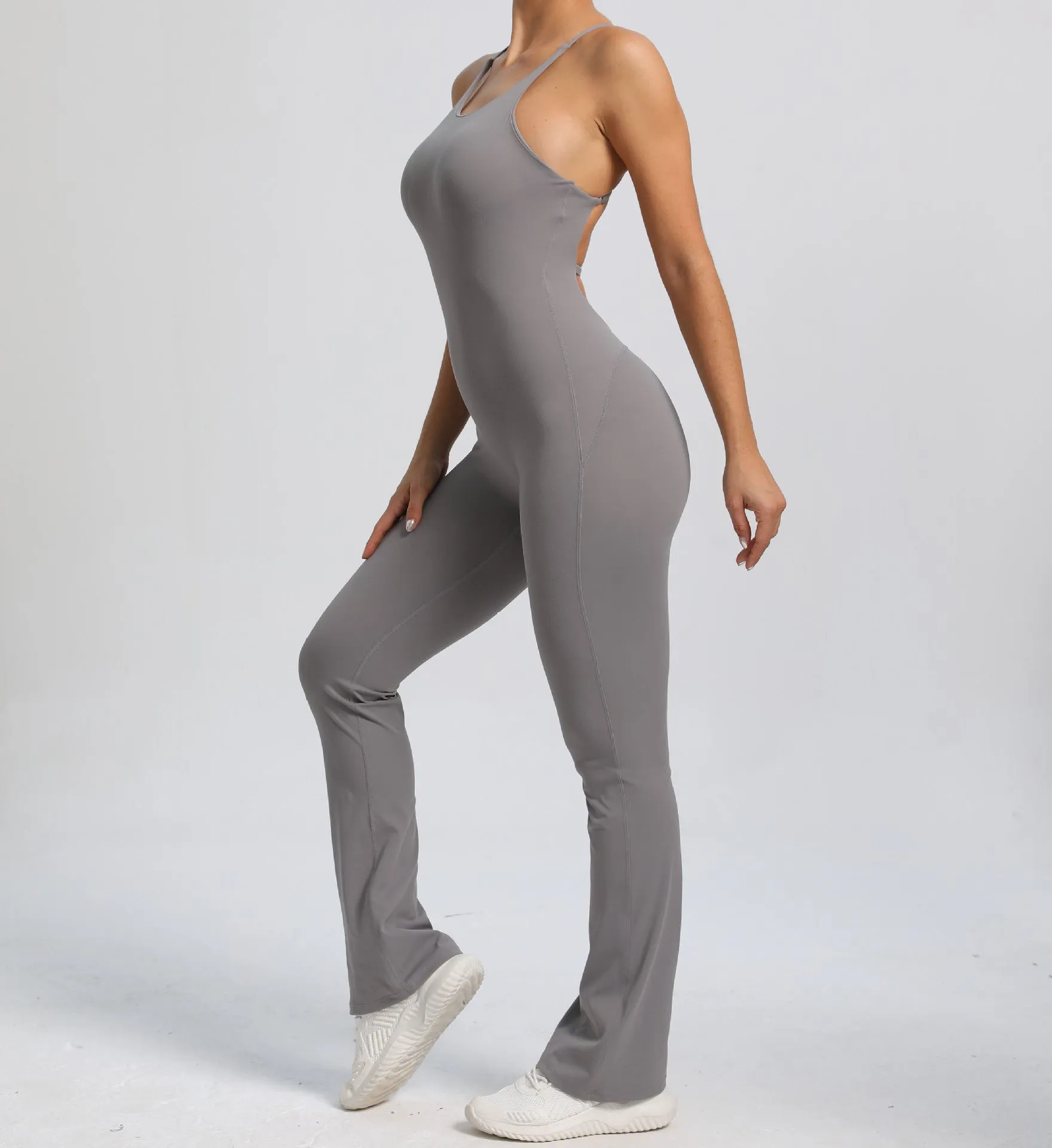 Fitness Yoga Running Simple Style Solid Color Full Length Jumpsuits