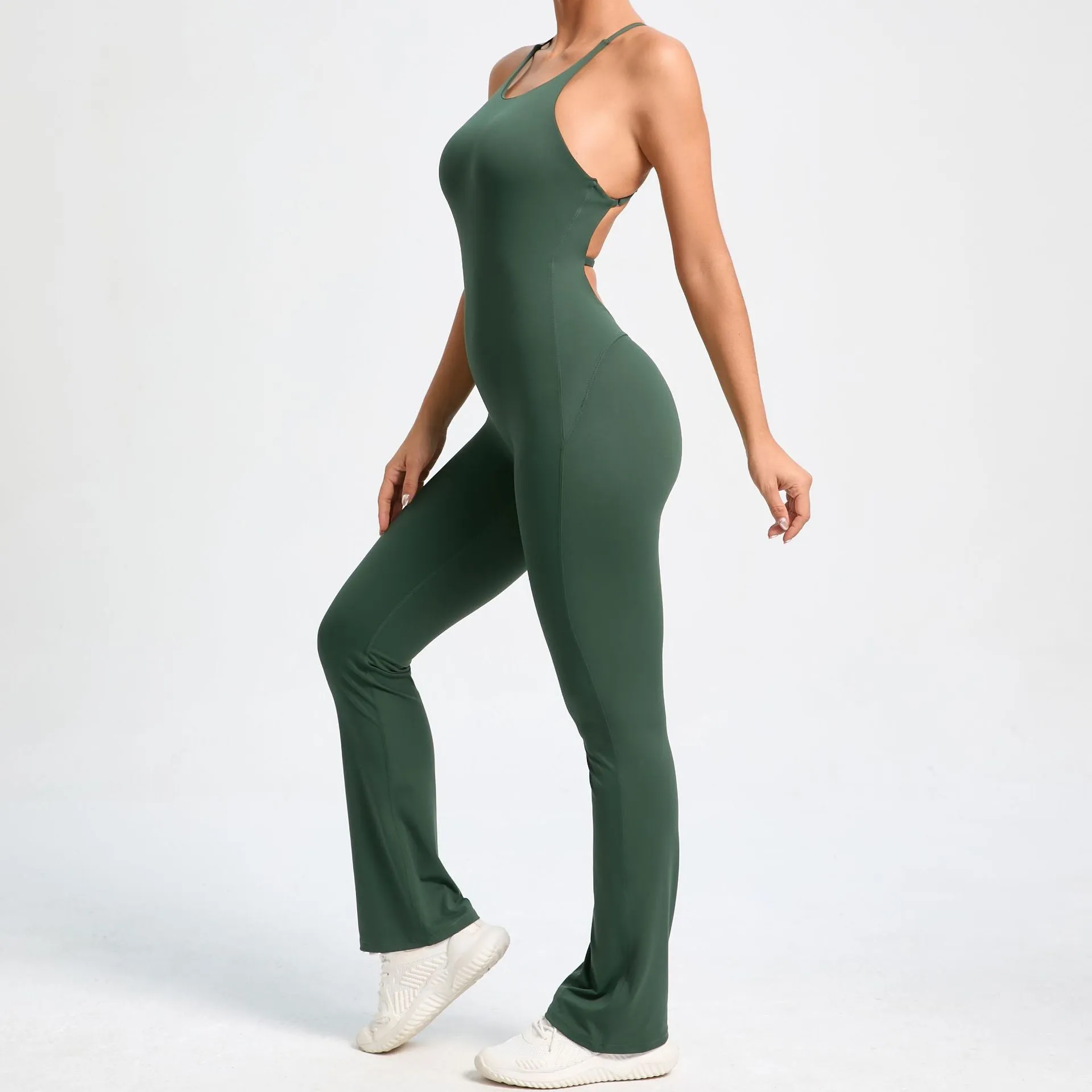 Fitness Yoga Running Simple Style Solid Color Full Length Jumpsuits