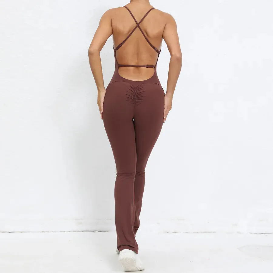 Fitness Yoga Running Simple Style Solid Color Full Length Jumpsuits