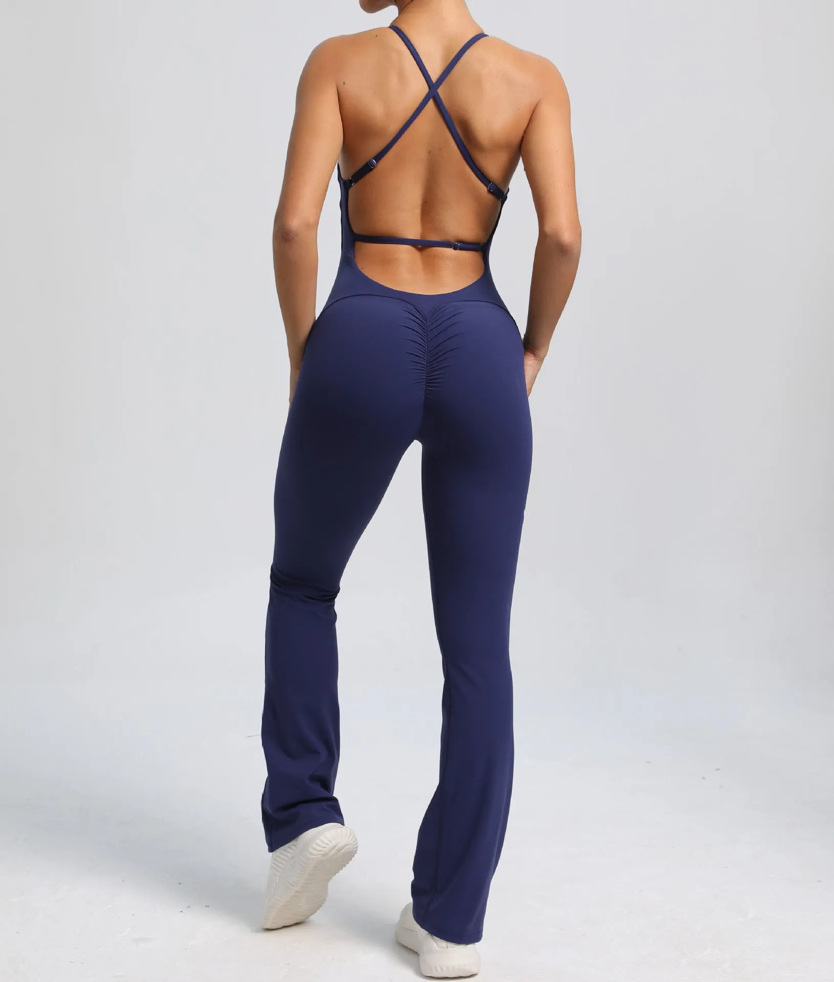 Fitness Yoga Running Simple Style Solid Color Full Length Jumpsuits