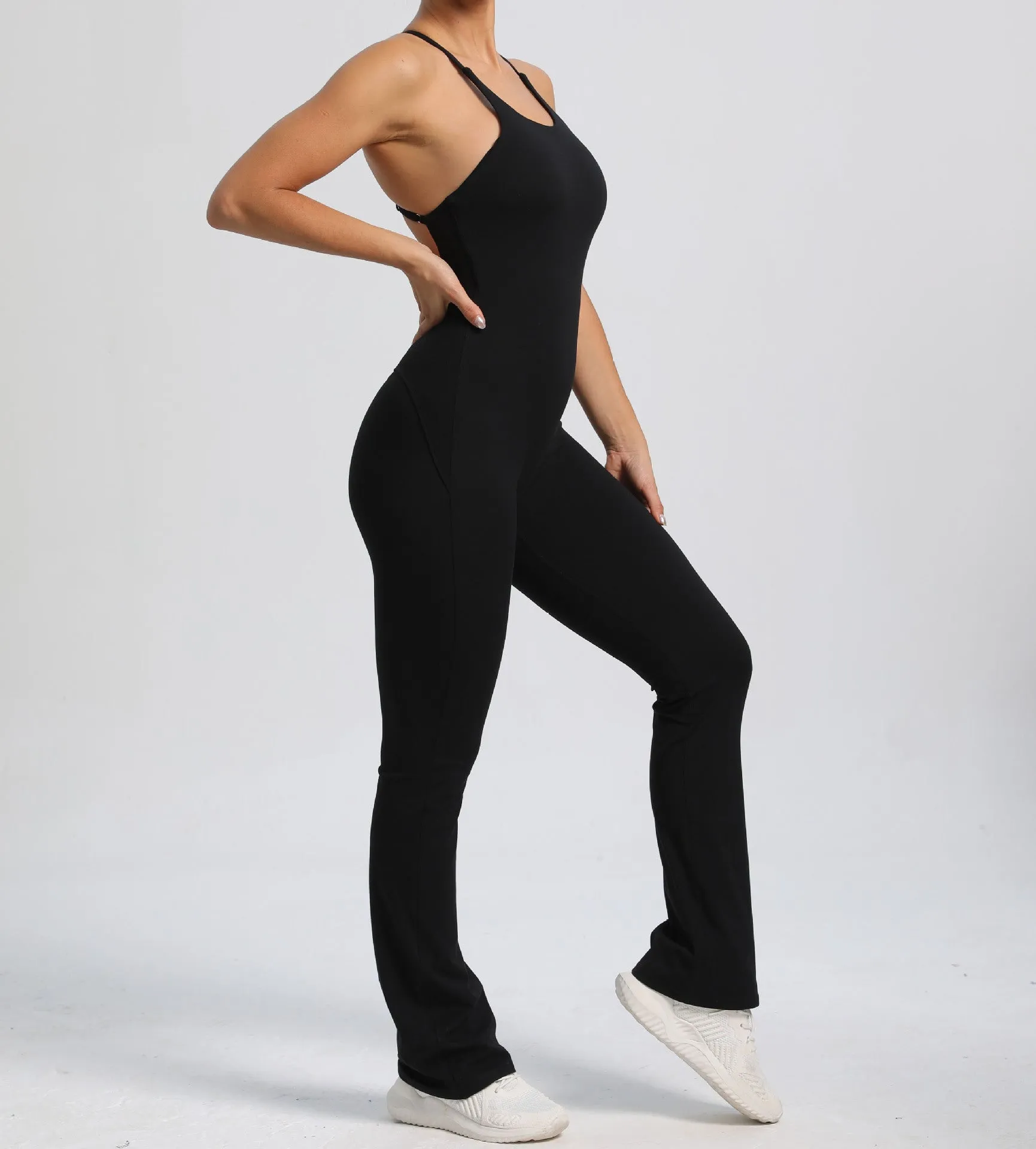Fitness Yoga Running Simple Style Solid Color Full Length Jumpsuits