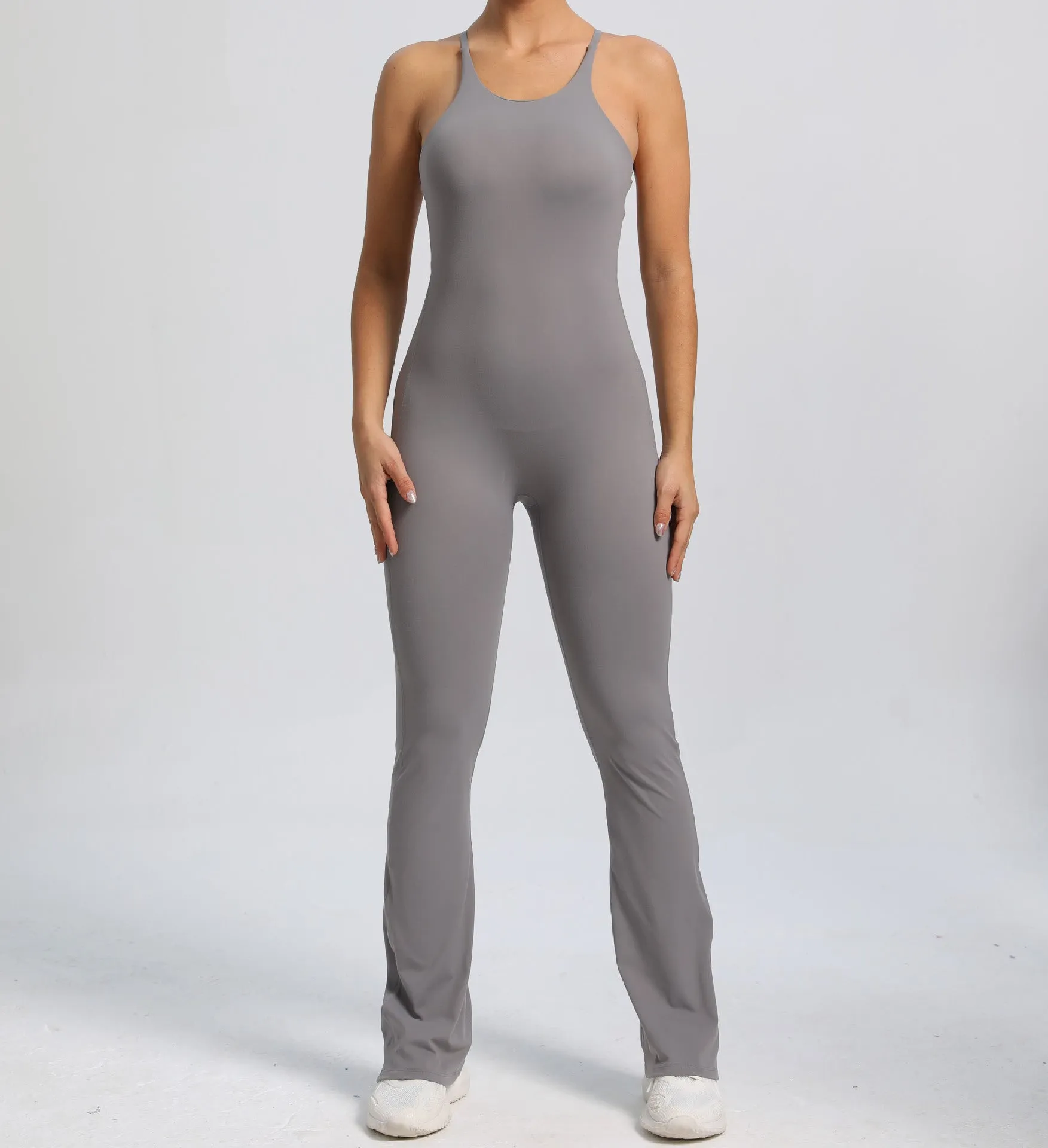Fitness Yoga Running Simple Style Solid Color Full Length Jumpsuits