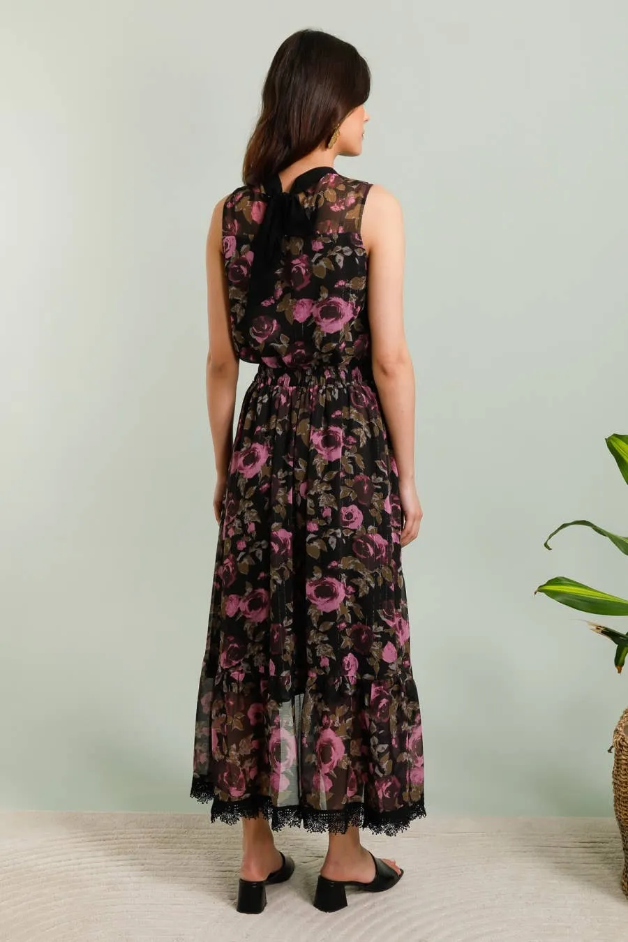 Floral Pattern Skirt with Purple Roses