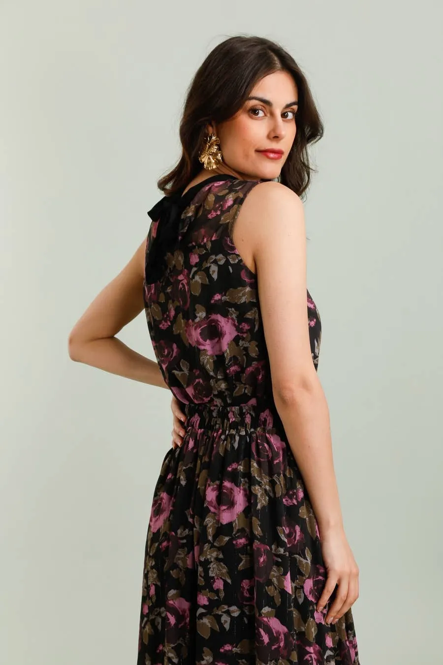 Floral Pattern Skirt with Purple Roses