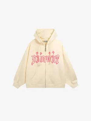 FOAM-LETTERED ZIP UP HOODIE