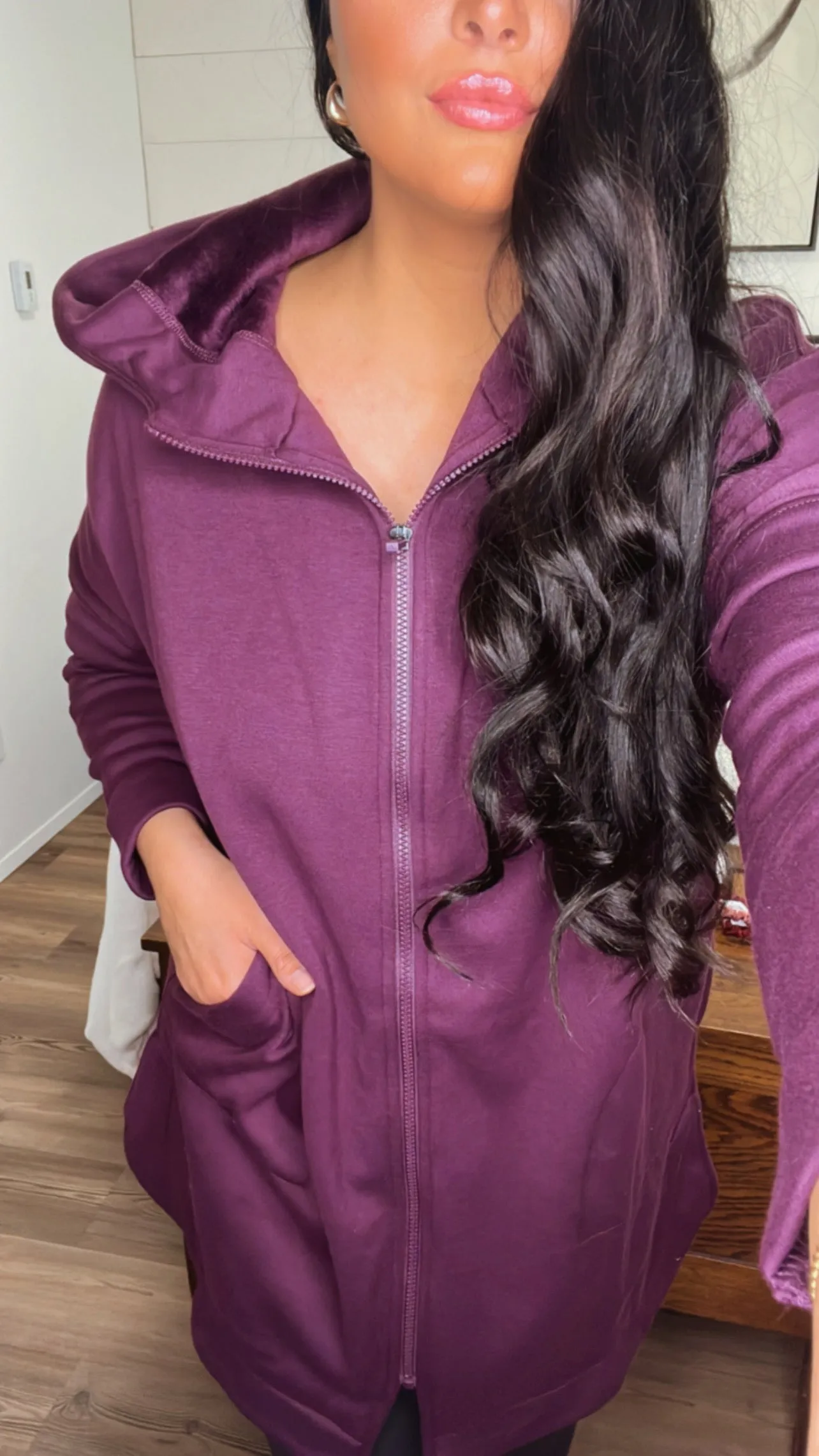 For Keeps Longline Zip Hoodie- Burgundy