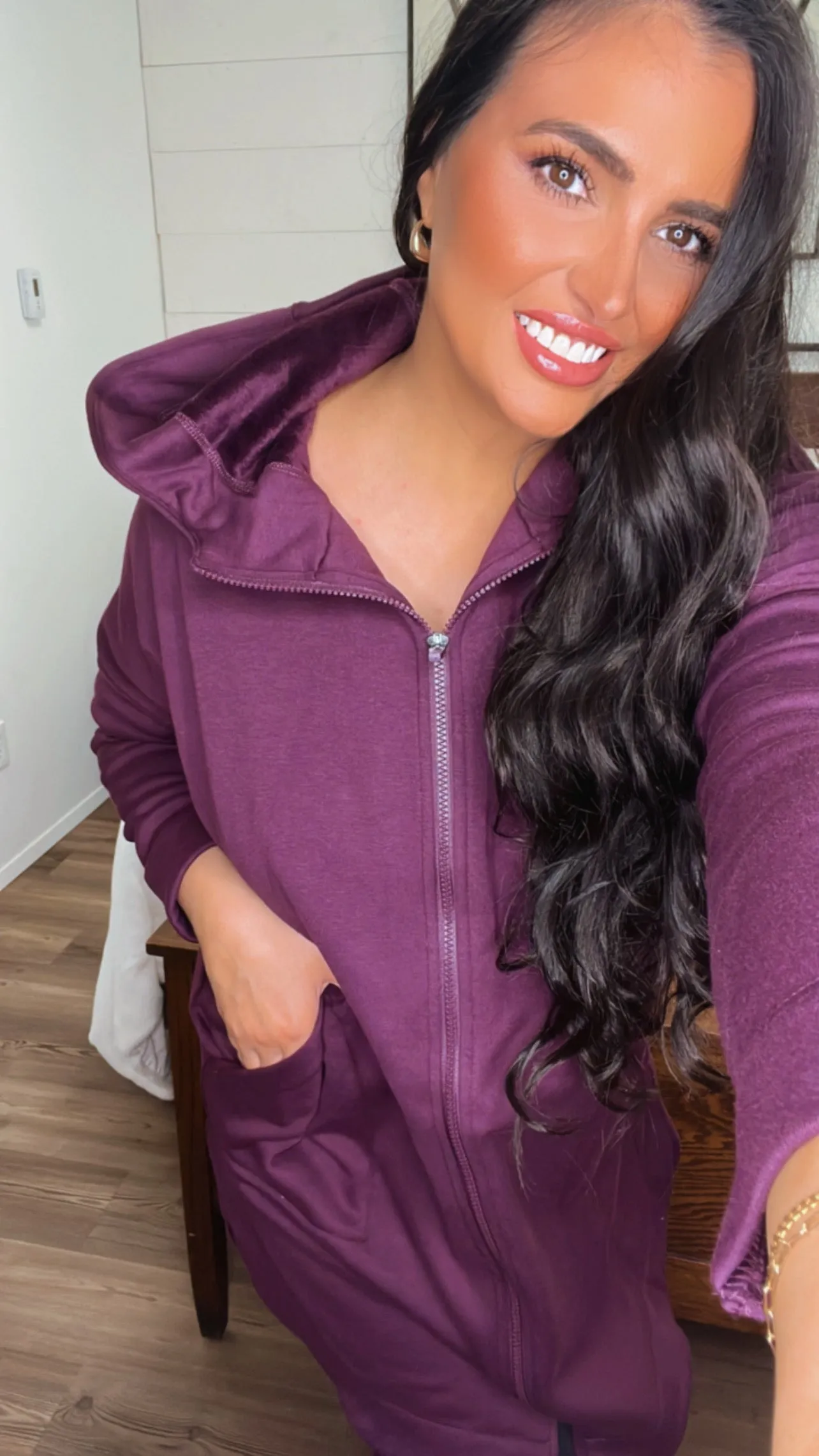 For Keeps Longline Zip Hoodie- Burgundy
