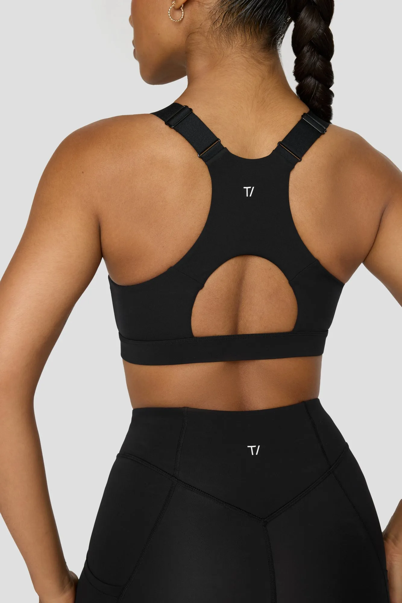 FORMTECH ZIP FRONT OPEN BACK SPORTS BRA - BLACK
