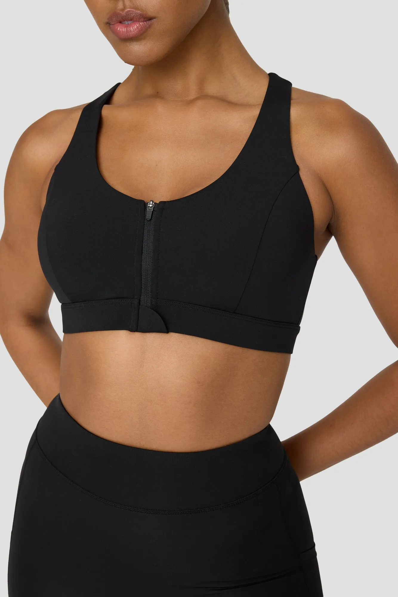 FORMTECH ZIP FRONT OPEN BACK SPORTS BRA - BLACK