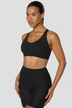 FORMTECH ZIP FRONT OPEN BACK SPORTS BRA - BLACK