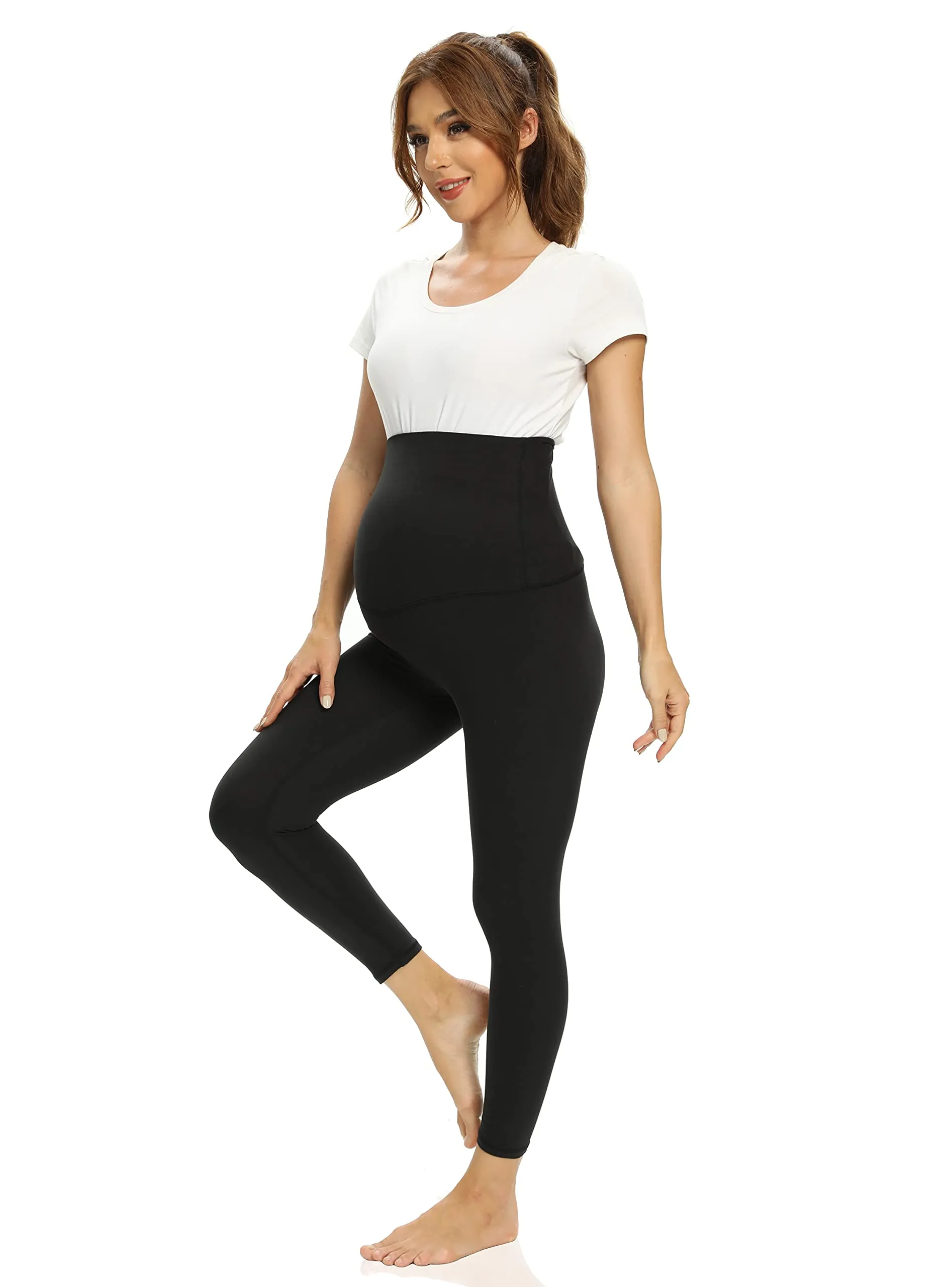 Foucome Women's Maternity Capri Leggings Over The Belly Pregnancy Active Workout Yoga Tights Pants