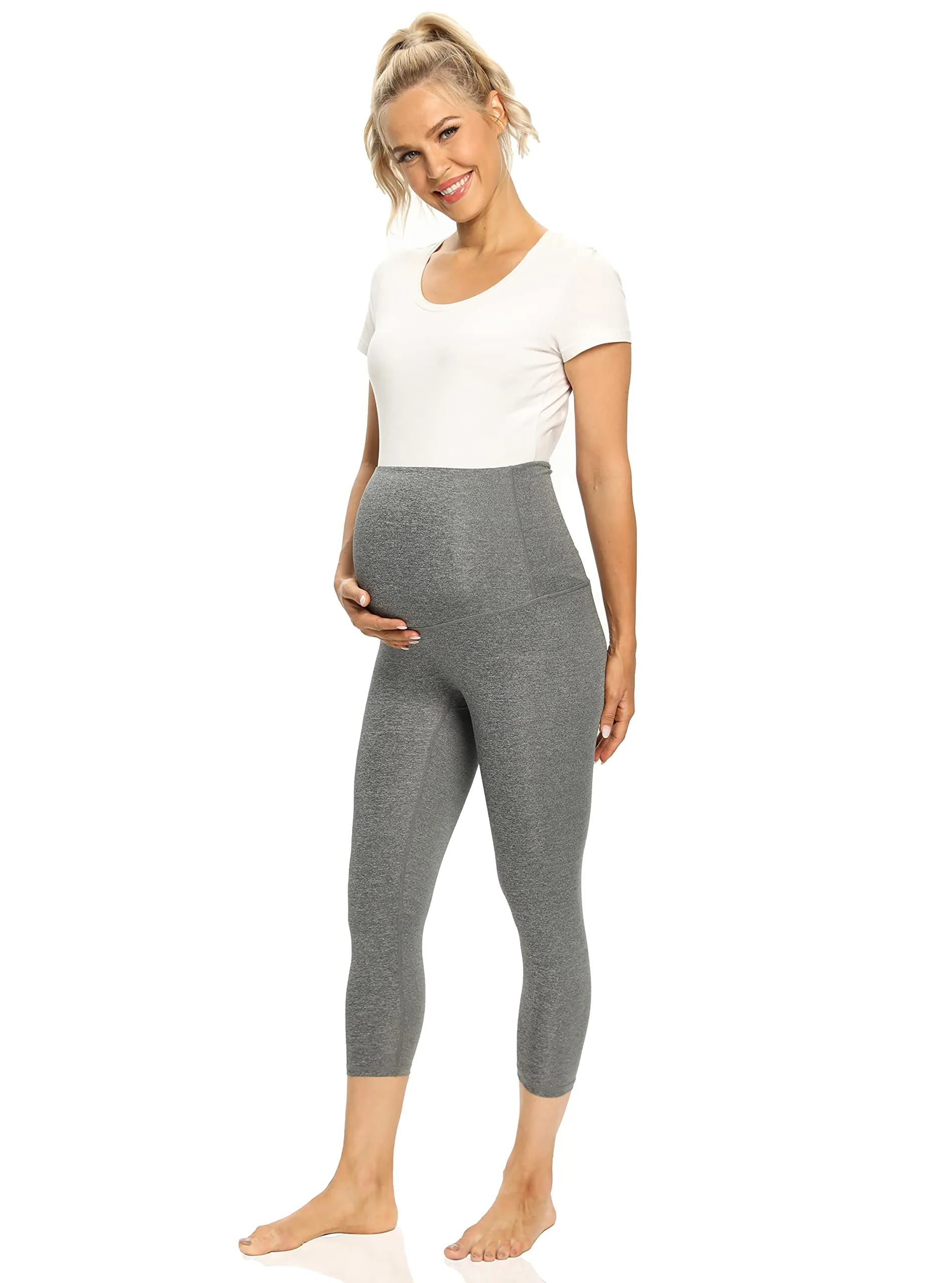 Foucome Women's Maternity Capri Leggings Over The Belly Pregnancy Active Workout Yoga Tights Pants