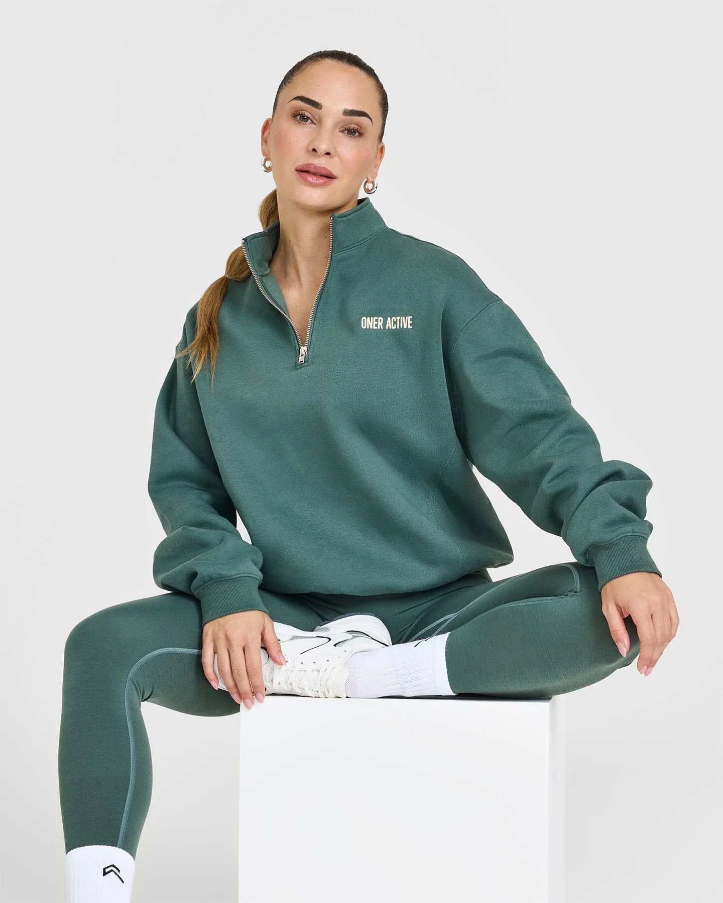 Foundations 1/4 Zip Sweatshirt With Printed Graphic | Iced Green