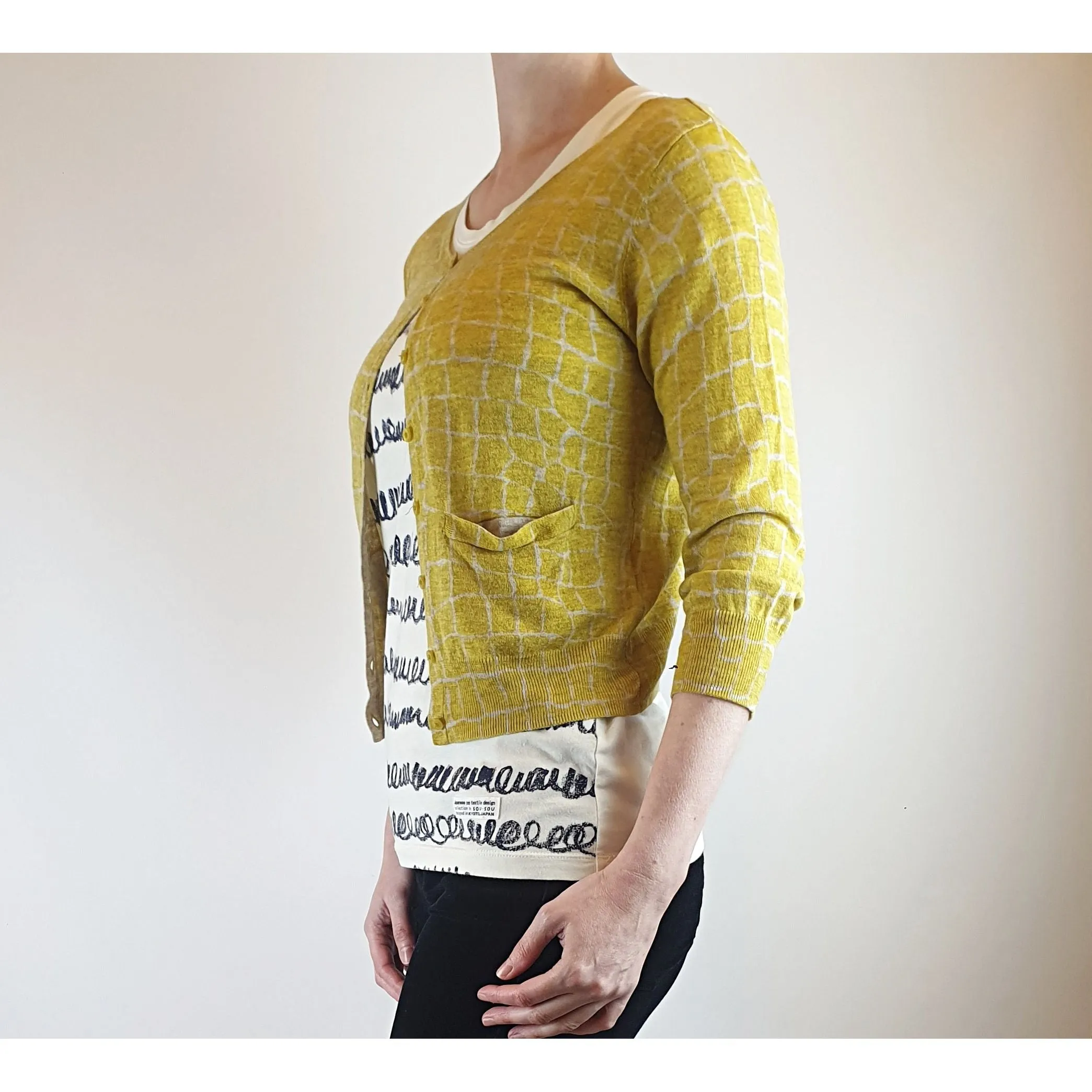 Gorman yellow and cream giraffe style print cardigan size 10 (tiny fit, best fits size 6)