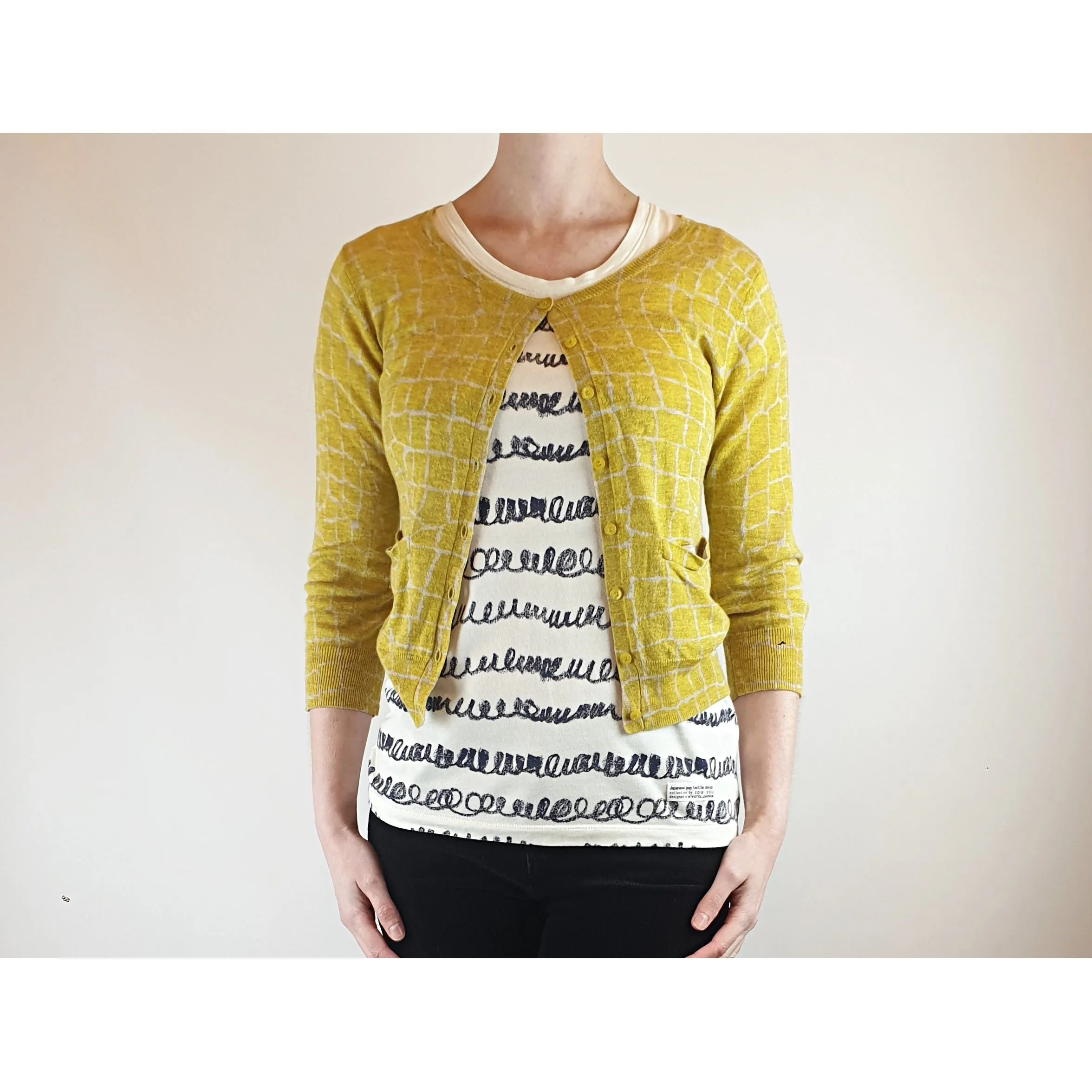 Gorman yellow and cream giraffe style print cardigan size 10 (tiny fit, best fits size 6)