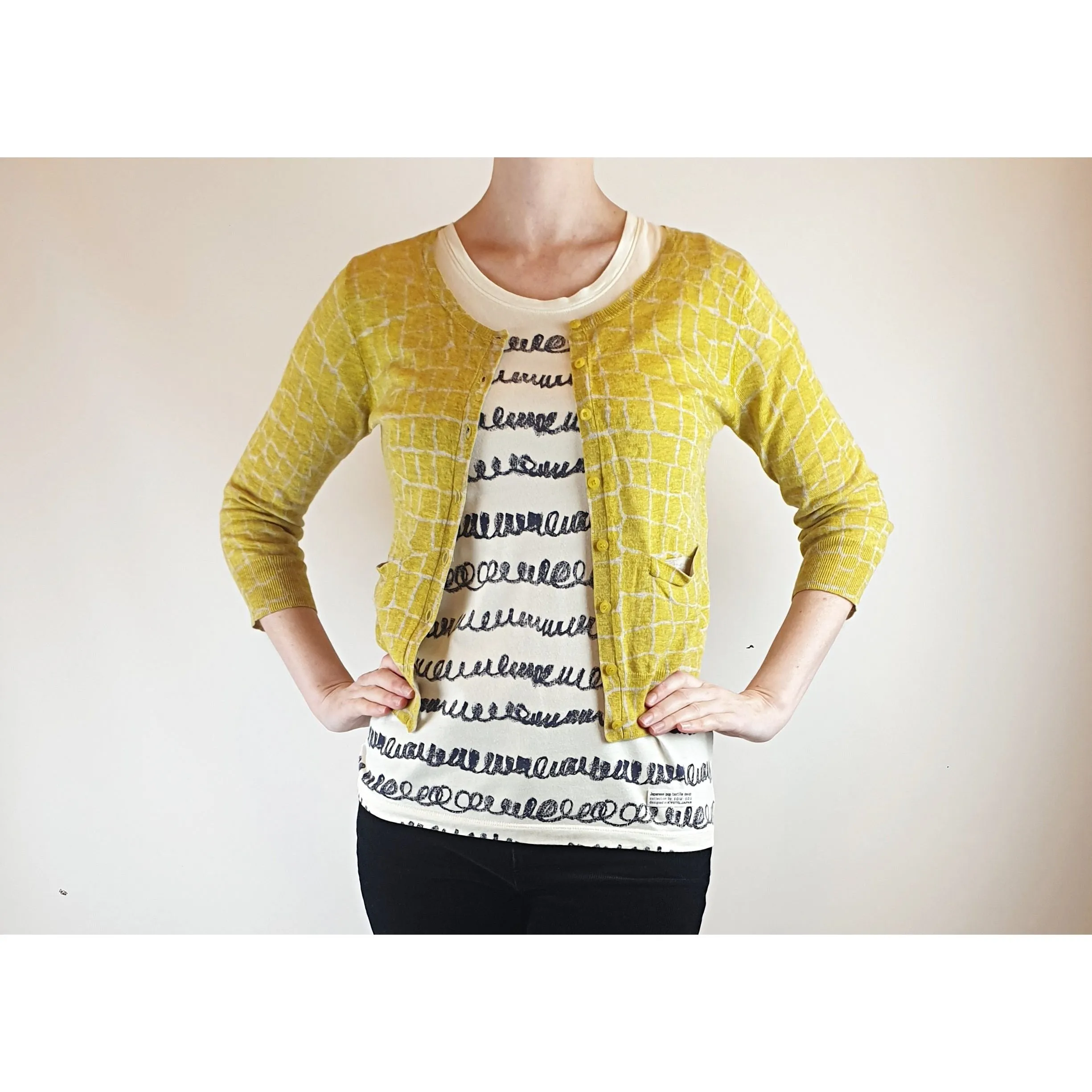 Gorman yellow and cream giraffe style print cardigan size 10 (tiny fit, best fits size 6)