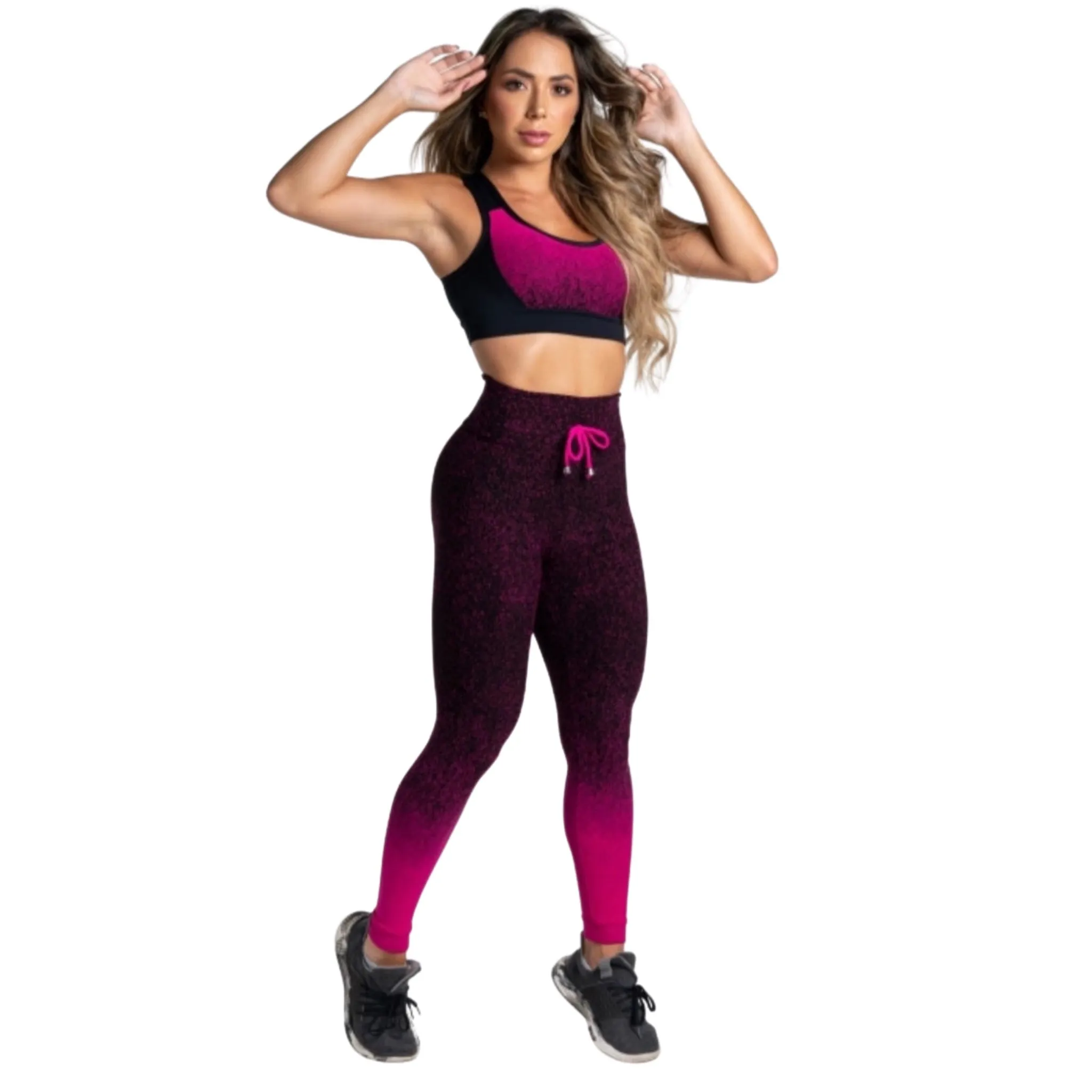 Gradient Pink Jacquard Leggings – High-Waisted, Soft Stretch, Comfortable Fit