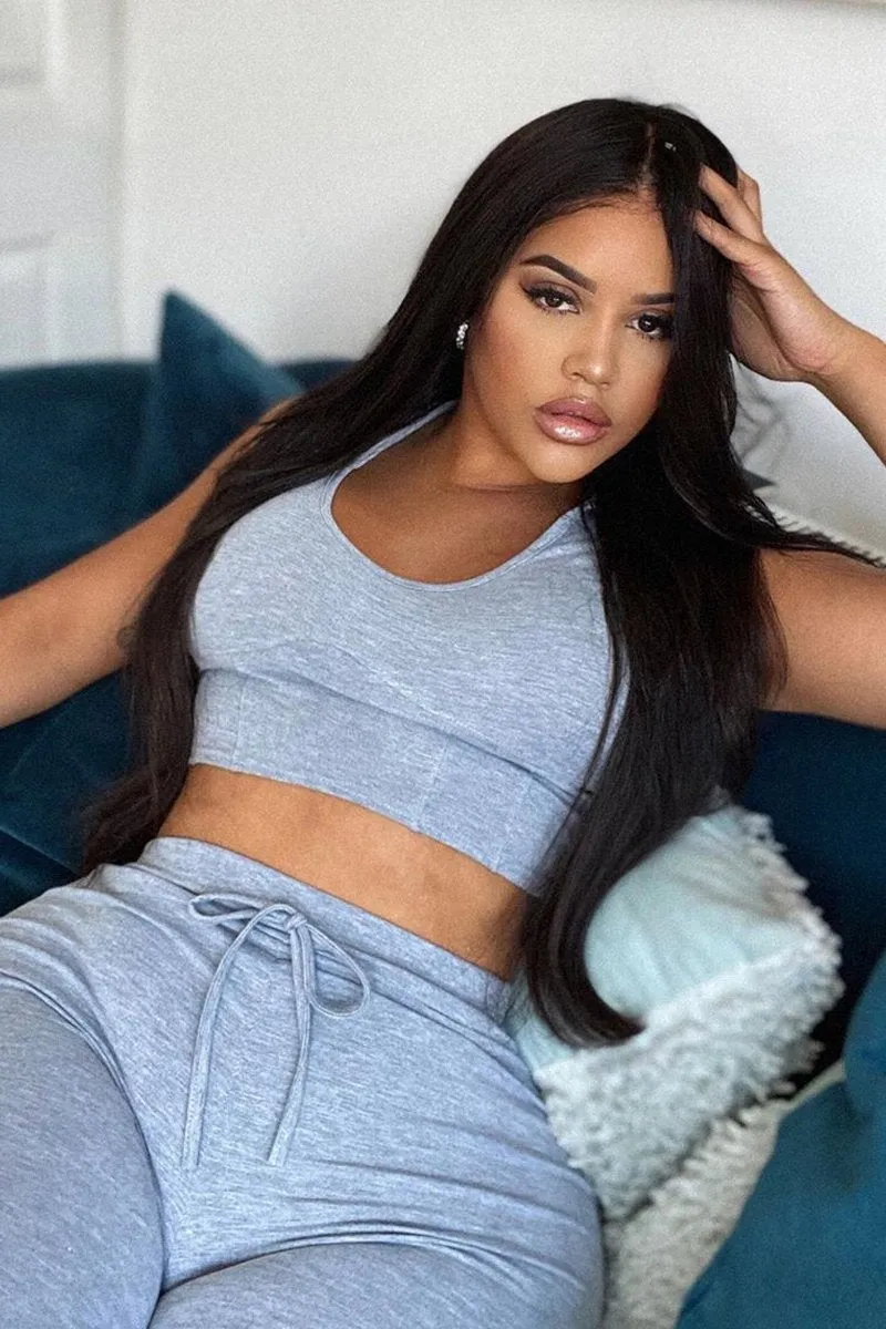Grey Short Sleeve Hooded Crop Top and Leggings Loungewear Co-ord - Betty
