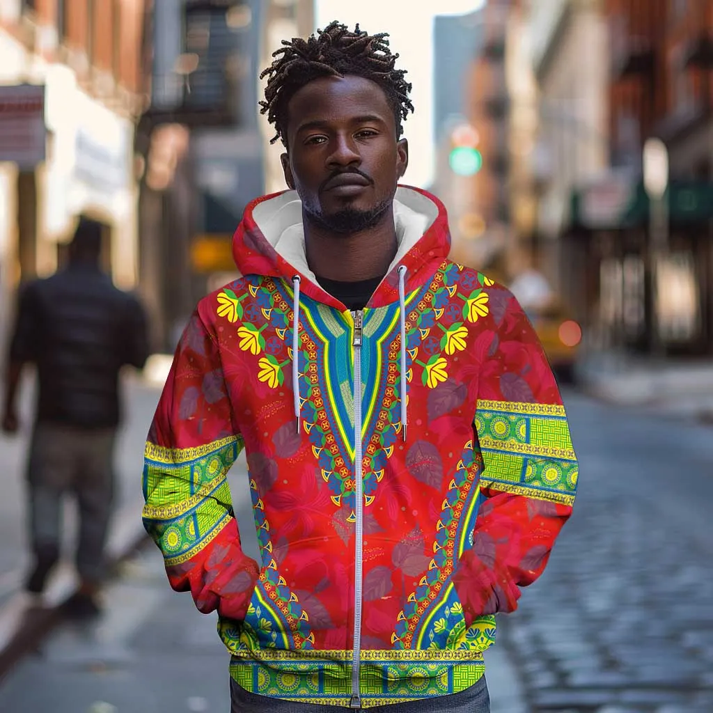 Haiti Zip Hoodie Choeblack Dashiki Style Red Color LT03