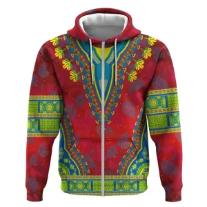 Haiti Zip Hoodie Choeblack Dashiki Style Red Color LT03