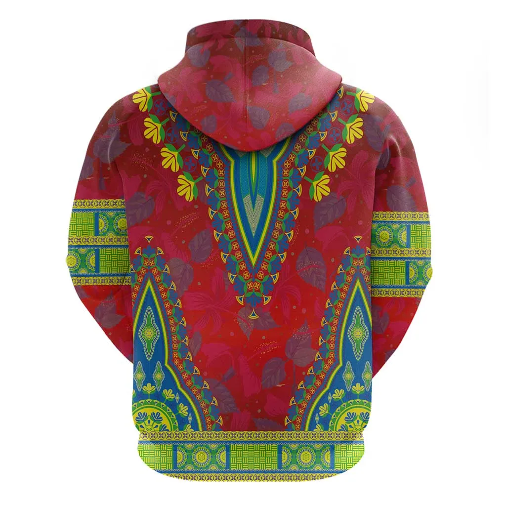 Haiti Zip Hoodie Choeblack Dashiki Style Red Color LT03