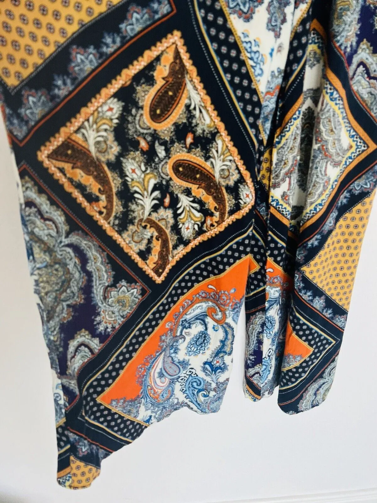 H&M Wide Leg Paisley Print Jumpsuit Size 2 Tie Shoulder Strap Smocked Bodice