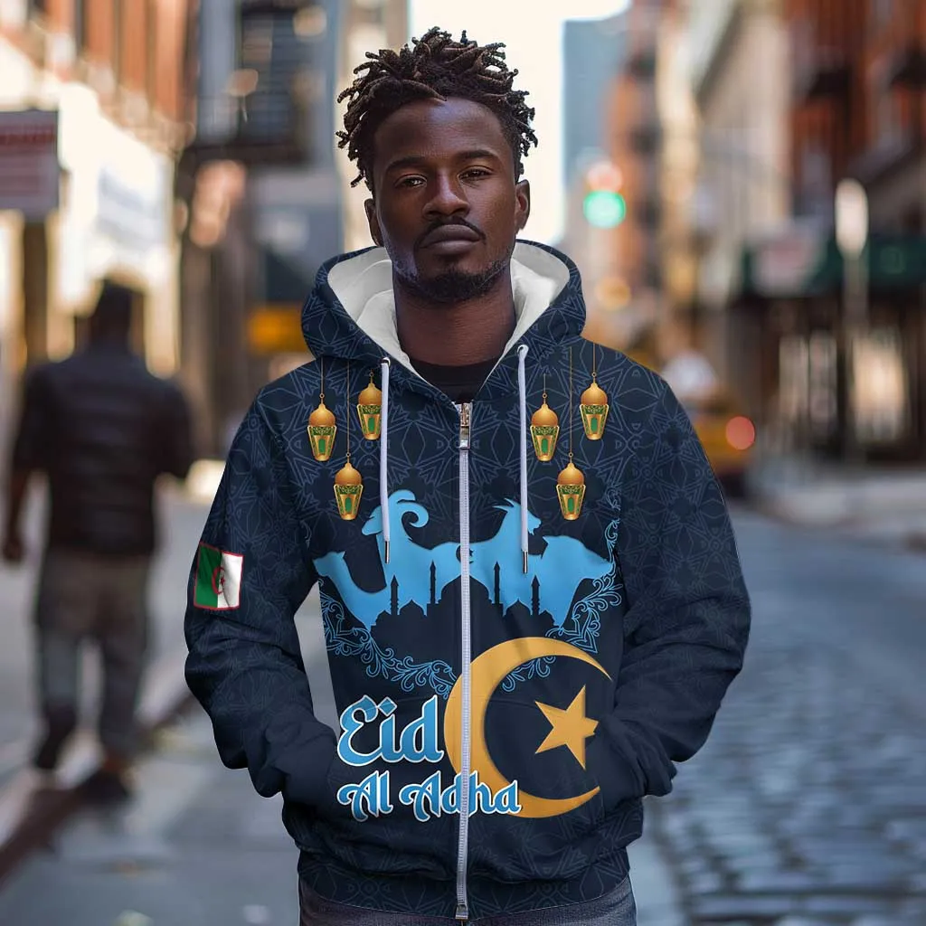 Happy Eid Al-Adha Zip Hoodie Algeria Mubarak LT15