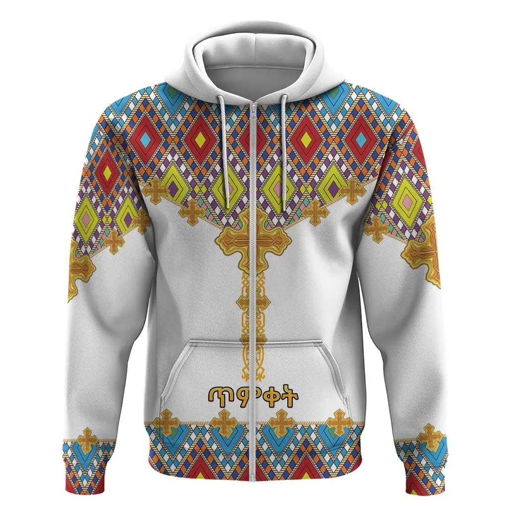 Happy Ethiopian Timkat Zip Hoodie Cross Mix Tilet Pattern LT15