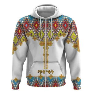 Happy Ethiopian Timkat Zip Hoodie Cross Mix Tilet Pattern LT15