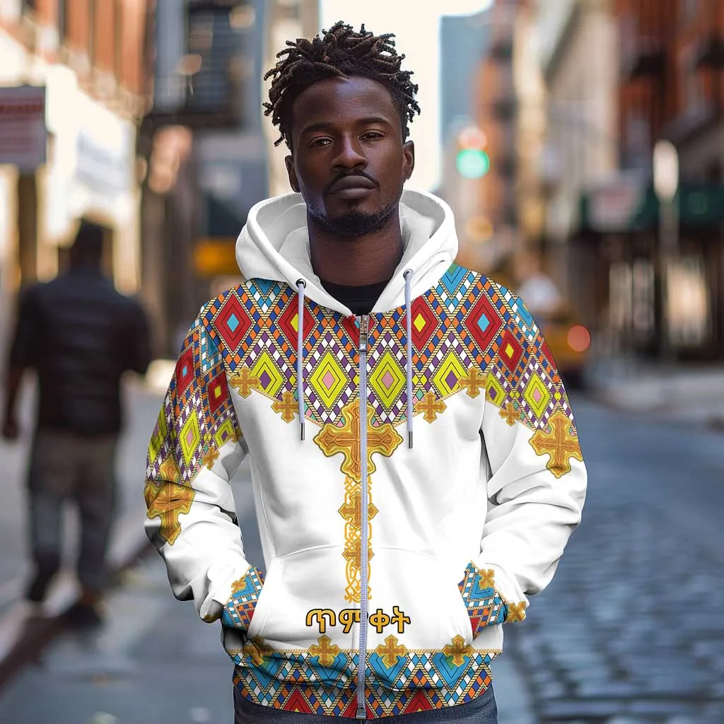 Happy Ethiopian Timkat Zip Hoodie Cross Mix Tilet Pattern LT15