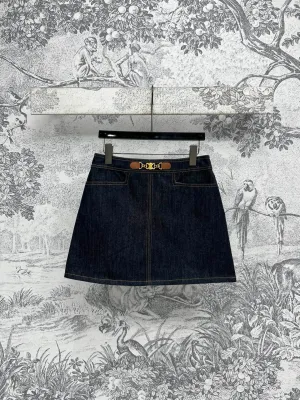 Hardware decorated denim short skirt