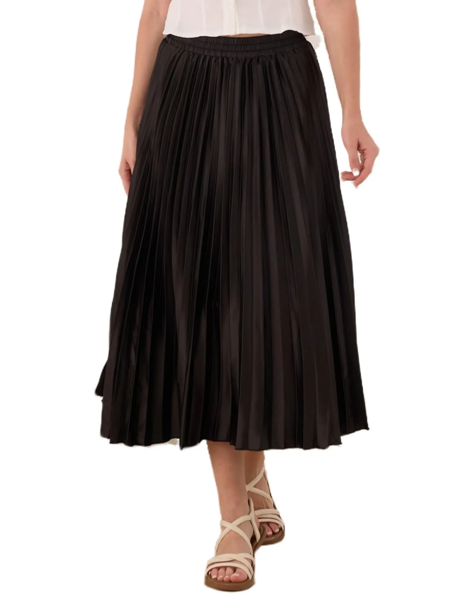 High Elastic Waist Pleated Midi Skirts